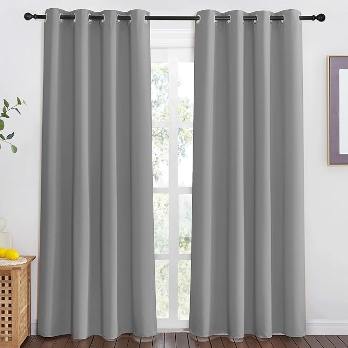 NICETOWN Blackout Silver Grey Doorway Curtain - Solid Thermal Insulated Grommet Room Darkening Privacy Window Drape Sound Dampening for Bedroom/Living Room (W46 x L80, 1 Panel) - Image 2