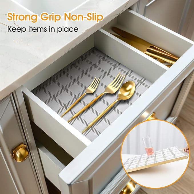 Shelf and Drawer Liner for Kitchen Cabinets Non-Adhesive, Strong Grip Non-Slip Thickened Cabinet Liners for Shelves, Waterproof Mats for Dresser Cupboard, White Square, 17 in x 30 Feet - Image 2