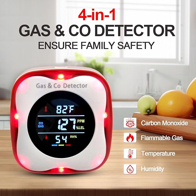 Combustible Gas & Carbon Monoxide Detector 4-in-1 Alarm with Temp/Humidity Sensor – Plug-in CO/Gas Leak Detector for Home, RV, Apartment Safety (Explosive Gas & CO Detection) (CO&Gas, 2-Pack) - Image 2