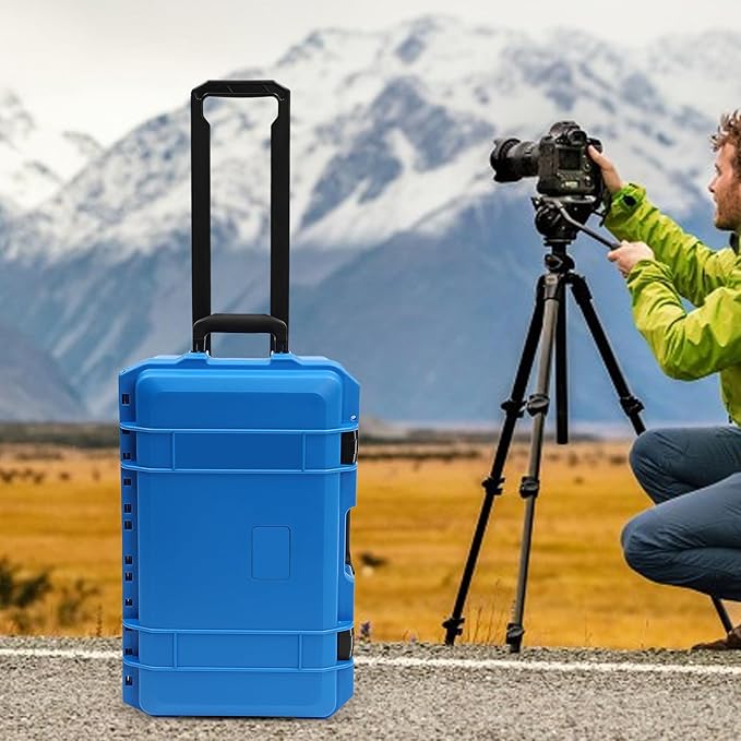 22" Weatherproof Hard Case Rolling Waterproof Case Dry Box with Foam Protective Cases Shockproof Hard Travel Cases For Cameras Lenses Electronic Equipment (Blue) - Image 5
