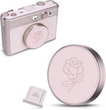 Pink Lens Cap for Fujifilm Insta Mini EVO, Retro Leather Aluminum Anti-Dust Anti-Scratches Lightweight Camera Lens Cover with Rose Pattern, Accessories for Fuji Mini Evo Lens Protection Cover by JJC