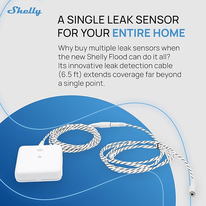 Shelly Flood Gen4, WiFi, Bluetooth, Zigbee, Matter Smart Flood Sensor with Leak Sensor Cable, Alexa, SmartThings, Google Home, Apple HomeKit Compatible, Flood and Rain Detection, Easy to Use, IP44 - Image 3