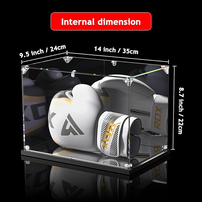 Boxing Glove Display Case with Mirror Back and Base, Acrylic Display Case for Full Size Boxing Glove, Watch The Video to Assemble (14x9.5x8.7 inch, 35x24x22 cm) - Image 5