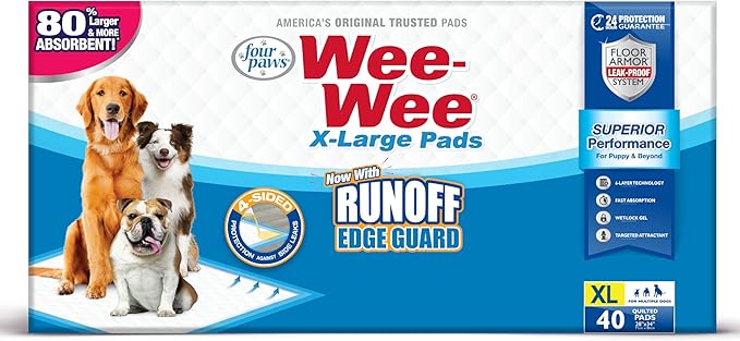 Four Paws Wee-Wee Superior Performance Pee Pads for Dogs with Runoff Barrier Edge Guard Protection, Puppy & Dog Potty Training Pads, Housebreaking Supplies, 28" x 34" (75 Count) - Image 10