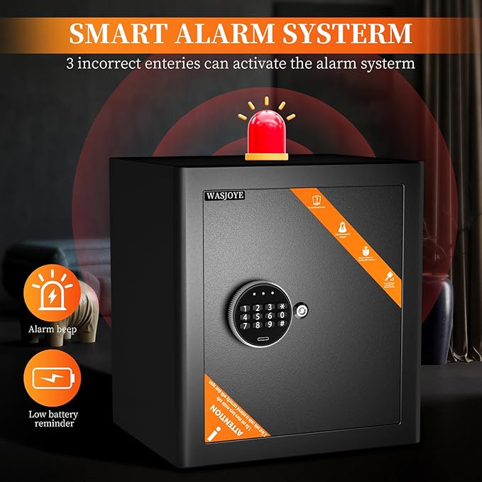 WASJOYE Security Cabinet Safe Box - 2.0 Cubic Feet Home Safes Box with Digital Keypad Safety Key Lock Type-C Port Alarm System, Smart Fireproof Safe for Home Office Hotel Document Jewelry Storage - Image 6