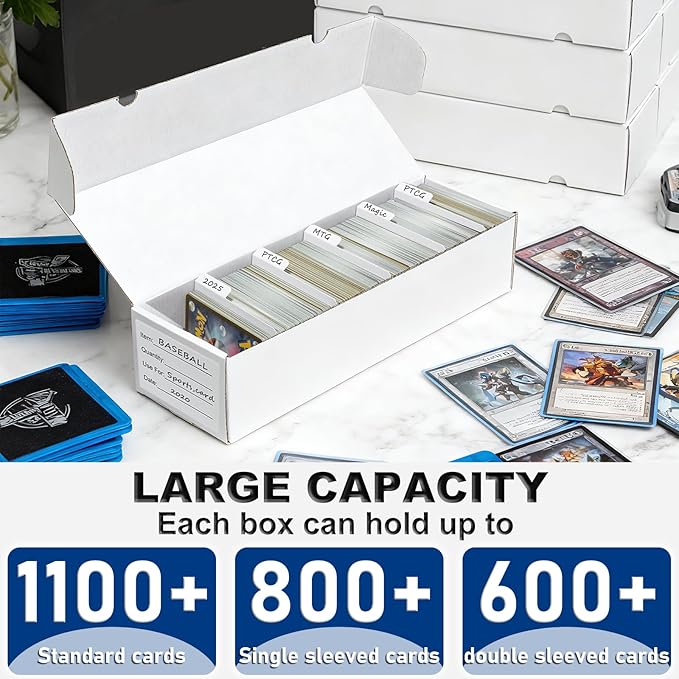 QINGUANG Trading Card Storage Box | 10 Pack • 1100 Count MTG Card Storage Box | with Dividers | White Corrugated Cardboard Sport Card Organizer for Basketball Card/TCG/Magic Collection - Image 4