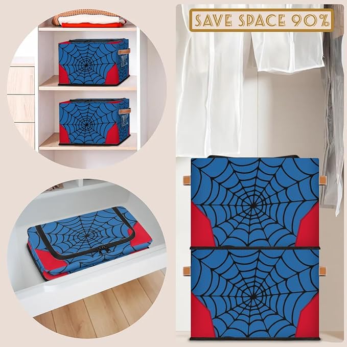 Storage Bin, Collapsible Fabric Storage Boxes with Lids for Organizing, Blue Spider Web Stackable Closet Organizers and Storage Cube Basket for Home, Office, Bedroom (2 PACK) - Image 7