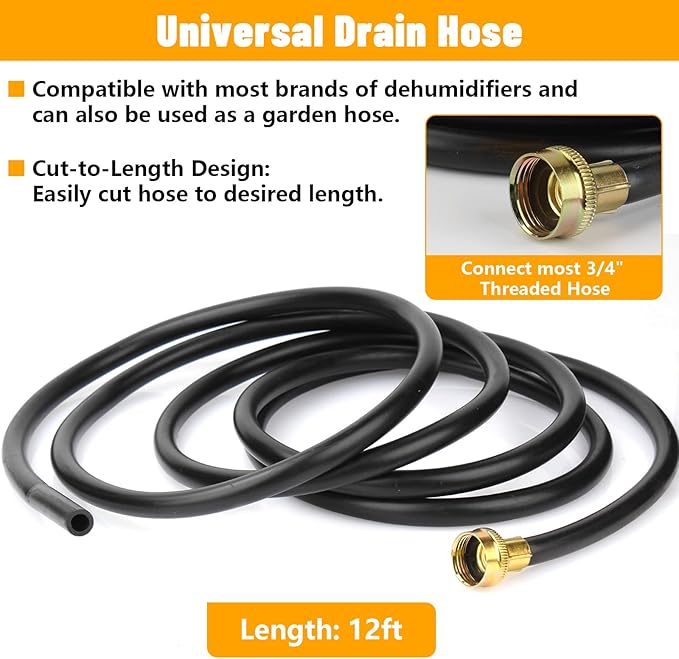12FT Dehumidifier Drain Hose with 3/4 Inch FHT Connector, 18FFDHMH01 Dehumidifier Hose Compatible with Most Dehumidifier Brands, Corrosion-Resistant Brass Fittings for a Secure, Leak-Proof Connection - Image 2