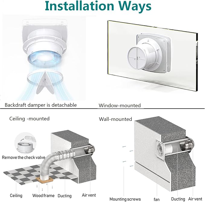 Exhaust Fan 4" Home Ventilation Fan Window and Wall Mount Vent Fan for Kitchen Bathroom Workshop Garage (110v/12W/White) - Image 6