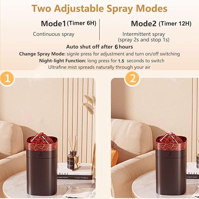FULLBELL Cool Mist Humidifier, 400ML, 10-20 Hours Runtime, 7 Color Lights, 2 Modes, 24db Quiet, Black (Black-400ML) - Image 2