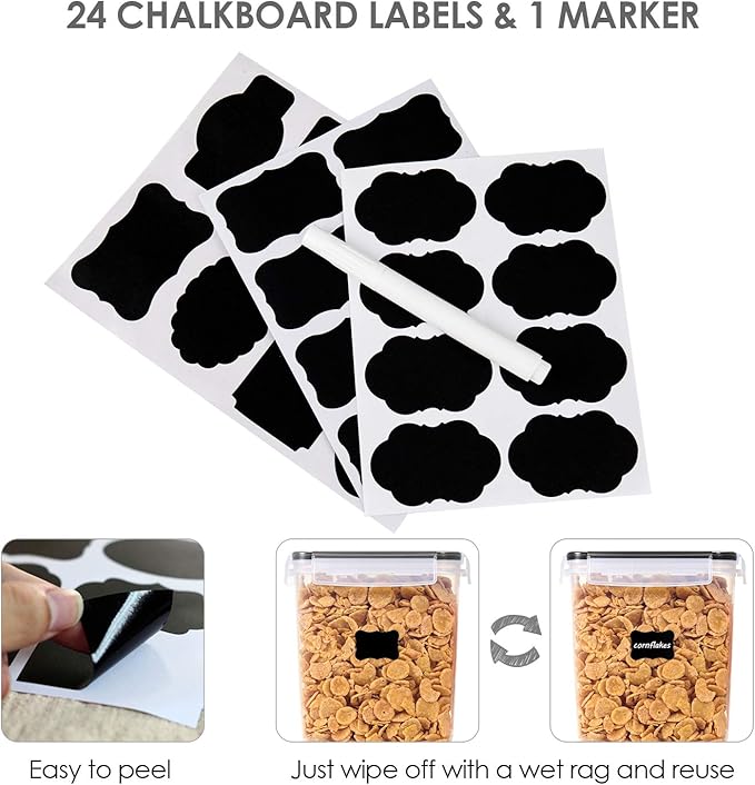 Vtopmart Food Storage Containers 3.3 quart / 3.6L, 4 Pieces BPA Free Plastic Airtight Canister for Flour, Sugar, Baking Supplies, with 4 Measuring Cups and 24 Labels,Black - Image 5