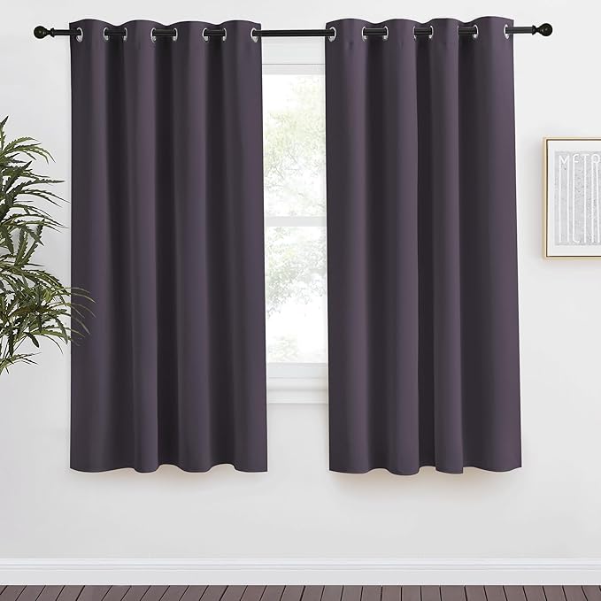 NICETOWN Blackout Curtain 57 inch Length, W55 x L57 Inch, Greyish Purple, 8 Grommets Top, 1 Piece, Thermal Insulated Modern Window Treatment Soundproof Drape Panel for Bedroom/Living Room by NICETOWN