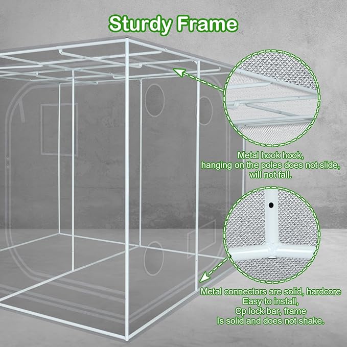 Grow Tent 120"x120"x78" Grow Tents Plant Tent 600D Mylar Reflective Grow Tent for Hydroponics Indoor Growing with Observation Window and Waterproof Floor Tray 10x10 - Image 7