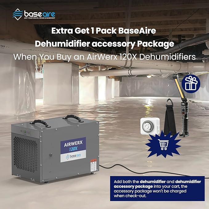 BASEAIRE 235 Pints Crawl Space Commercial Dehumidifier with Pump, AirWerx120X Dehumidifier Whole Homes, Basements, up to 3,300 sq. ft. cETL, Water Damage Storage - Image 2