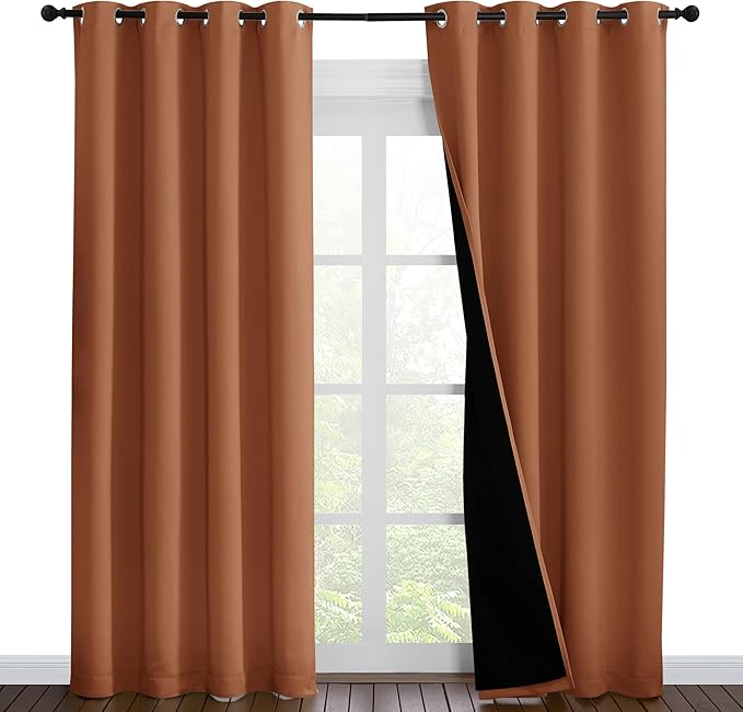 NICETOWN Burnt Orange 100% Blackout Window Curtain Panels, Heat and Cold Blocking Drapes with Black Liner for Nursery, 86 inches Thermal Insulated Draperies (2 Pieces, 55 inches Wide Each Panel) by NICETOWN