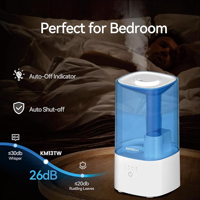 Cool Mist Humidifiers for Bedroom, 2.0L Small Humidifier for Baby and Plant, Last Up to 10H on Max Mist Setting, Auto Shut-Off, Auto-Off Indicator, 360° Nozzle - Image 3