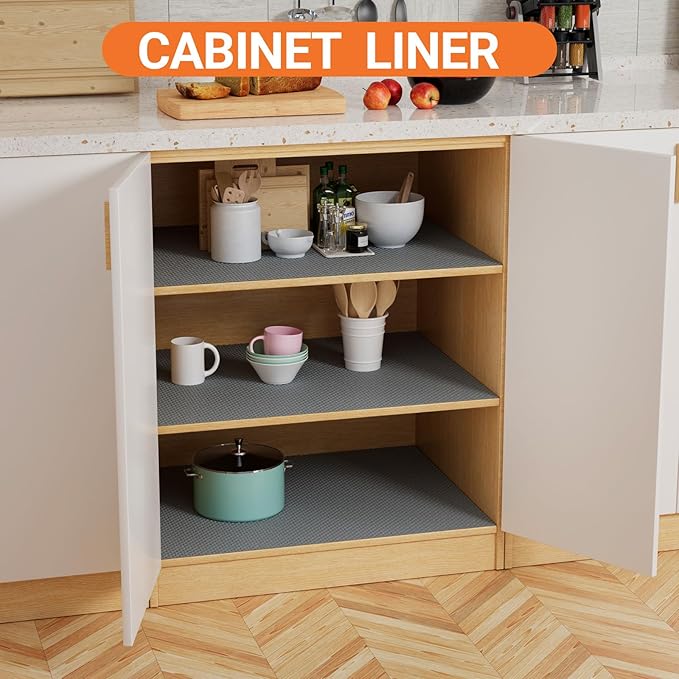 FLPMIX 15-Inch Kitchen Shelf Liners: Waterproof Cabinet Drawer Mats 15 x 240 Inch - Dark Grey Easy to Cut Non-Adhesive Pantry Cupboard Liner for Shelving - Image 2