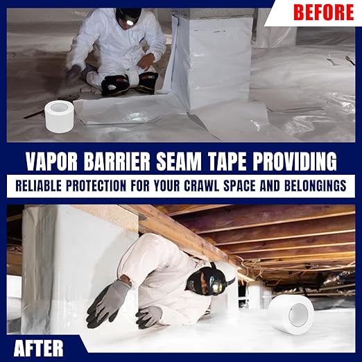 Vapor Barrier Tape, 3" Wide x 180' Long, 6 Roll, Polyethylene Tape, for Moisture Barriers and Crawl Spaces, Waterproof Seal and Seam Tape for Underlayment, Insulation and Plastic Liners - Image 5