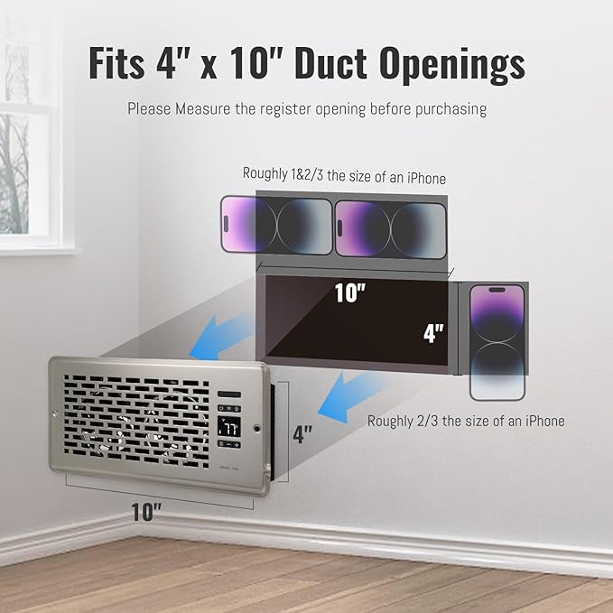 Register Booster Fan for 4" x 10" Register Holes, Quiet Vent Fan Booster with Intelligent Thermostat, Improves Heating Cooling, App Control, 10-Speeds, Manhattan Smart Register Vent, SN - Image 3