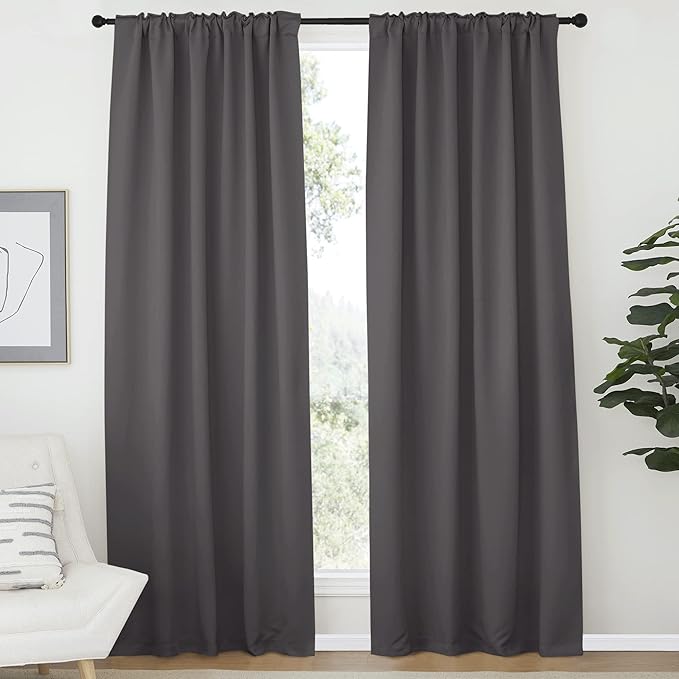 NICETOWN Blackout Living Room Curtains 80 inches Long, Black Out Curtain Panels for Bedroom - (Grey Color) W52 x L80, 1 Pair, Thermal Insulated Blackout Draperies Window Treatment - Image 2