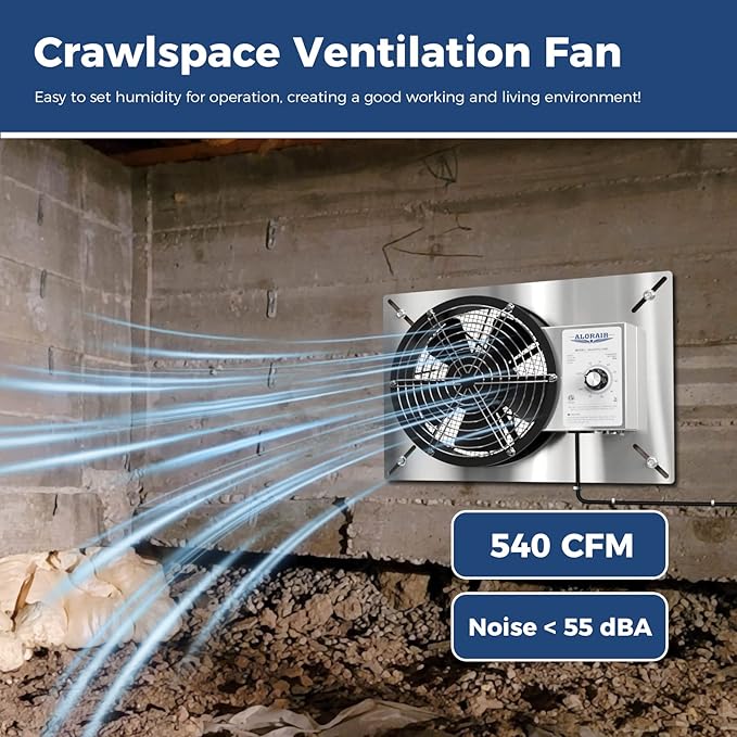 ALORAIR 540 CFM Stainless Steel Crawl Space Vent Fan - Air Out Ventilation Fan with Humidistat Dehumidistat, IP55 Rated Exhaust Fan with Isolation Mesh for Crawlspace Foundation Basements Garage Attic - Image 5
