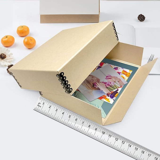 Lineco Museum Archival Storage Box, 9.75x12.75x3 in. Drop Front Design. Acid-Free with Metal Edge. Organize Photos, Pictures, Prints, Documents, Crafts, DIY. Tan, 1 Pack - Image 3