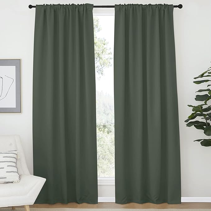 NICETOWN Living Room Blackout Draperies Curtains - (Dark Mallard Color) W52 x L84, 2 Pieces, Room Darkening Window Blackout Drape Panels - Image 2