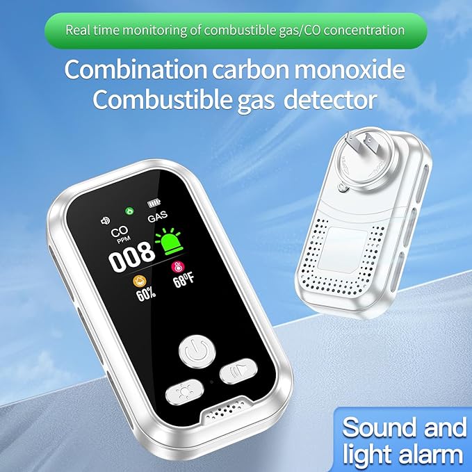 4IN1 Plug in Natural Gas & Carbon Monoxide Detectors Combination Builti-in 2000 mAh Backup Battery HD Screen [Propane Methane Gas CO Temp Humidity Sensor] Alarm for Home Hotel RV (White) - Image 4