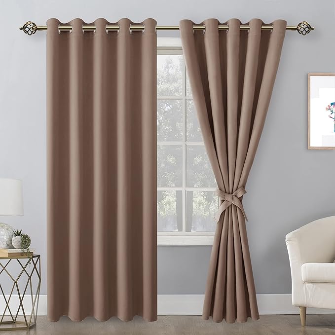 Hiasan Blackout Curtains for Bedroom, 60 x 84 Inches Long - Thermal Insulated & Light Blocking Window Curtains for Living Room, 2 Drape Panels Sewn with Tiebacks, Cappuccino - Image 2