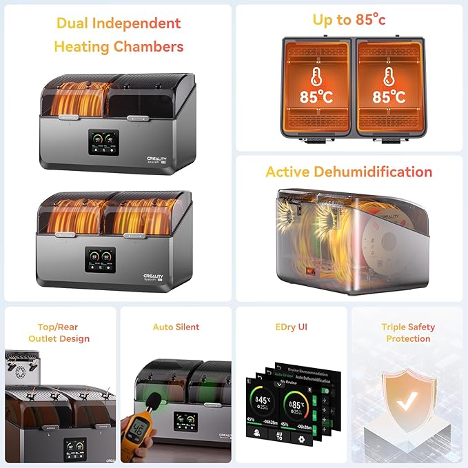 Official Creality Filament Dryer 4 Spools, Space Pi X4 Filament Storage Box, 85℃ Max Temperature, Dual Independent Heating Chambers, Power Saving for PLA PETG ABS TPU ASA PC PA PAHT - Image 9