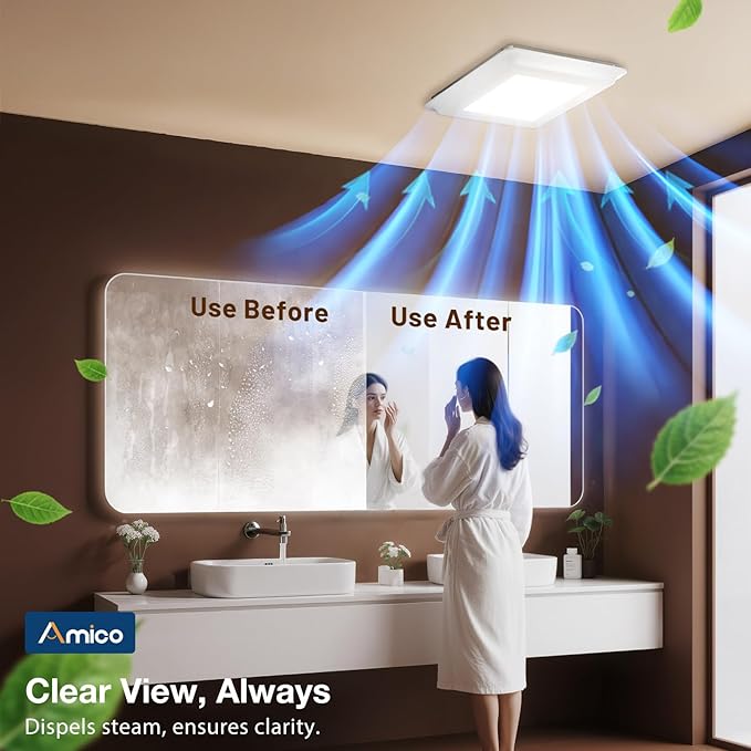Amico Bathroom Exhaust Fan with Light, 110 CFM, 1.0 Sones, 5CCT, 1000LM, Easy Install, Ceiling Mount Bathroom Fan, Adjustable Bath Exhaust Vent with light, ETL & FCC Certified - Image 5