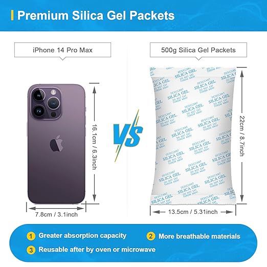 Large Desiccant Packs, 500 Gram 10 Packs Silica Gel Packets for Moisture Control, Silica Gel Car Dehumidifier by Reusable, Large Moisture Absorbers for Electric Tool, Basement, 3D Filaments and Safes - Image 3