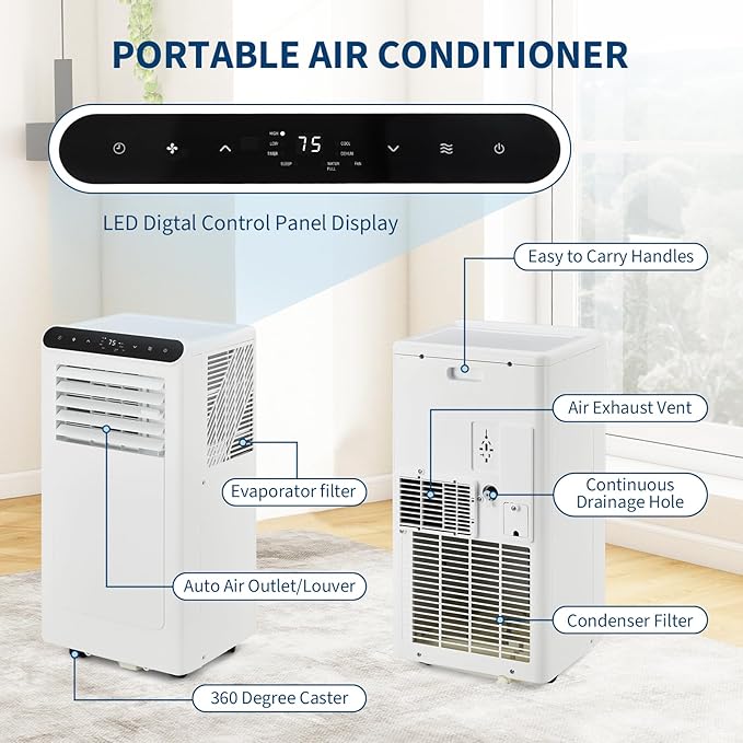 GarveeLife Efficient & Quiet Cooling - 8000 BTU 4-in-1 Portable Air Conditioner with Dehumidifier, Fan & Sleep Mode - Cools up to 350 Sq.Ft - Remote, 24H Timer, Window Kit - White Control Panel - Image 5