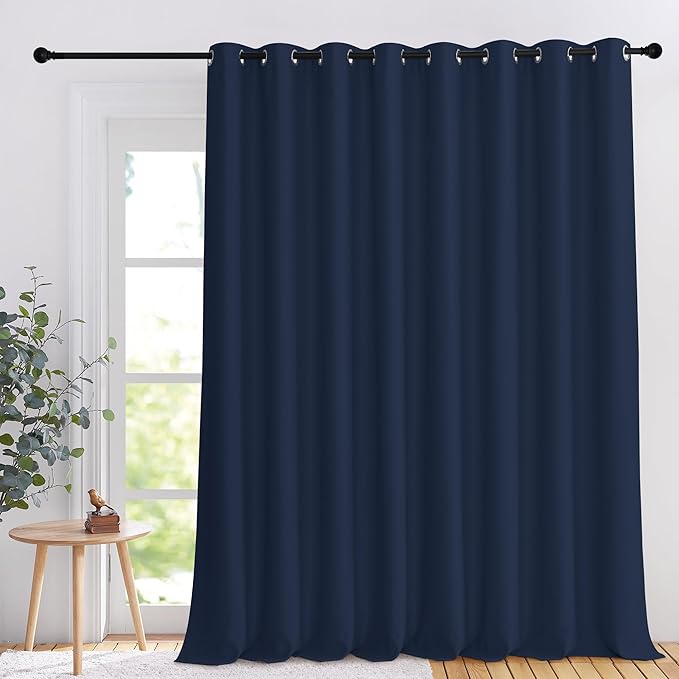 NICETOWN Sliding Glass Door Curtain 108 inches Long, Grommet Thermal Insulated Blackout Patio Door Curtain Extra Wide Room Divider for Bedroom/Pergola, Navy Blue, W120 x L108, 1 Panel by NICETOWN