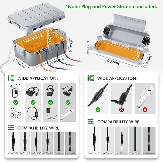 RESTMO 5-Piece Outdoor Waterproof Electrical Box Set – 12.5" x 8.5" x 5" Large & 7.1" x 2.3" x 2.3" Small, Weatherproof Boxes for Power Strip, Outlet, Plug, Socket, Timer, Holiday Light, Light Gray - Image 3