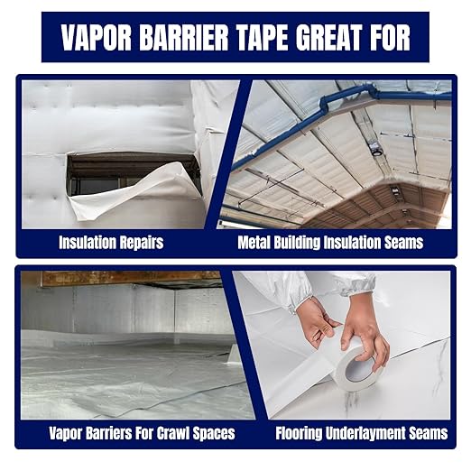 Vapor Barrier Tape, 3" Wide x 180' Long, 6 Roll, Polyethylene Tape, for Moisture Barriers and Crawl Spaces, Waterproof Seal and Seam Tape for Underlayment, Insulation and Plastic Liners - Image 7