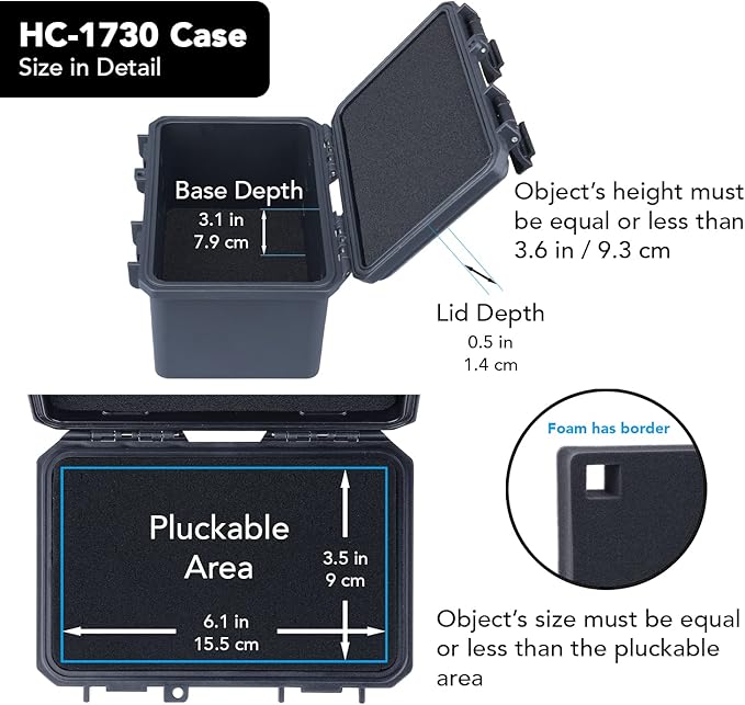 Lykus HC-1730 Mini Hard Case Dry Box with Foam Insert, Interior Size 6.5x3.9x3.7 in, IP66 Splash-Proof, Suitable for Cellphones, Tools, Small Devices and More - Image 3