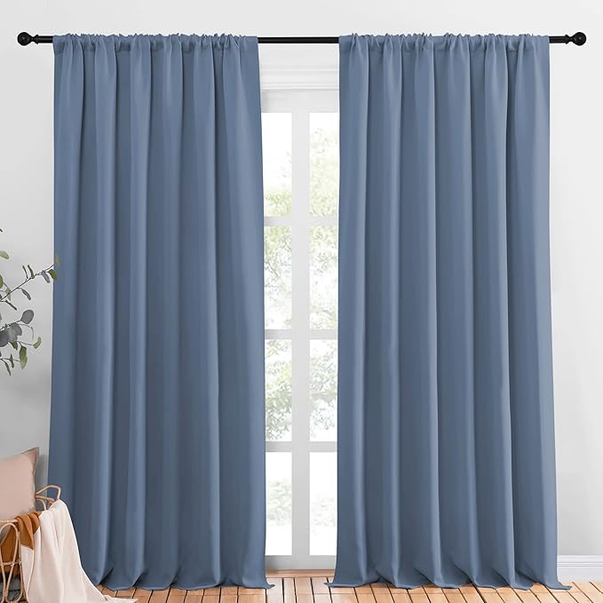NICETOWN Blackout Curtains Window Draperies - Window Treatment Thermal Insulated Solid Room Darkening Drapes for Bedroom (Stone Blue, Set of 2, 70 by 95 inches Long) by NICETOWN