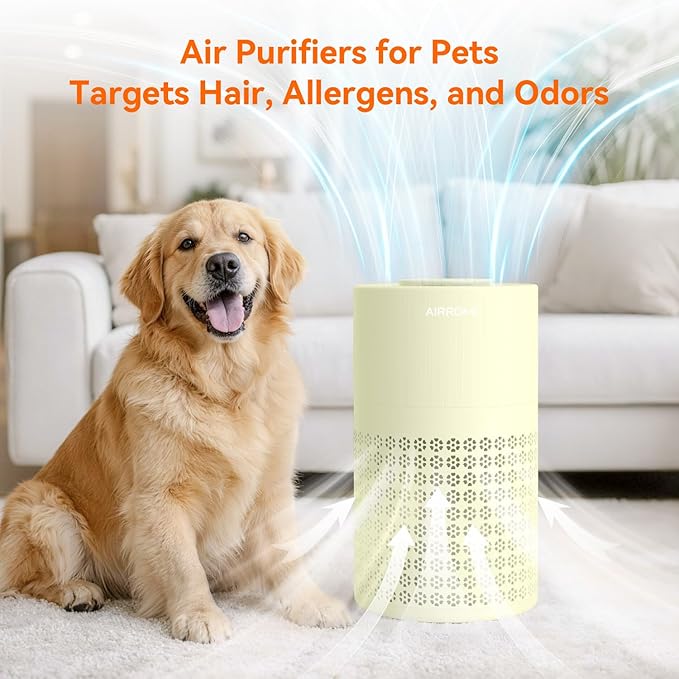 AIRROMI Air Purifier for Bedroom with HEPA Fet Filters, Pet Air Purifiers for Home Cat Pee Smell, Covers Up to 990Ft², Quiet 360° intake Air Cleaner for Allergies Dust Smoke Odor A2001 Yellow - Image 7