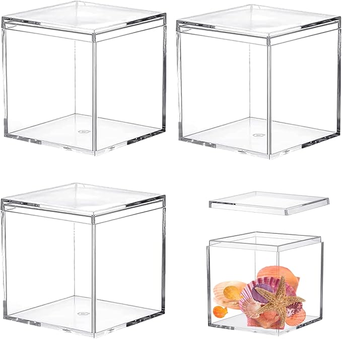 Acrylic Box Clear Acrylic Square Cube Display Case, Multi-Purpose Box Container Acrylic Boxes with Lids for Gifts Weddings Valentine's Day Party Favors Candy Pill and Tiny Jewelry Storage Box by LOVPLAY