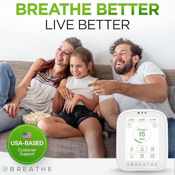 BREATHE Airmonitor Plus: Smart Air Quality Monitor Indoor - 8-in-1 CO2 Meter, Formaldehyde Detector, VOC Meter, PM1/2.5/10, Temperature & Humidity - Air Quality Tester for Home with App - Image 8