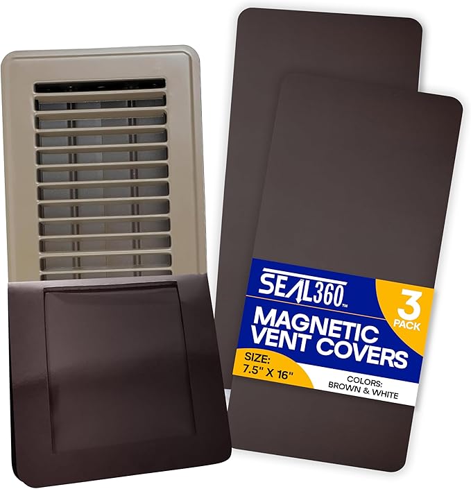 SEAL360 Magnetic Vent Covers (2-Pack), Pockets for Complete Seal, 7.5" X 16" (Brown) for Floor, Wall, or Ceiling Vents and Air Registers, for RV, Home HVAC and AC Vents, Vent Not Included by SEAL360