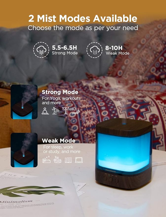 InnoGear Diffusers for Essential Oils, 300ml Oil Diffuser Aromatherapy Diffusers Aroma Ultrasonic Cool Mist Humidifier 4 Timers Color Changing Lights Auto-Off, Brown - Image 3
