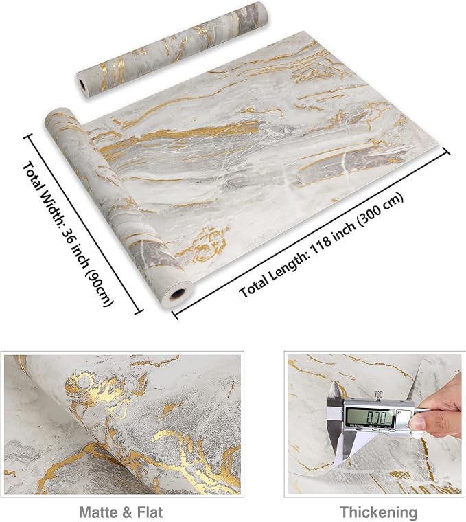 CRE8TIVE Wide 36"x118" Matte Liquid Beige Gold Marble Wallpaper Peel and Stick Marble Contact Paper for Walls Cabinet Vinyl Wrap Waterproof Adhesive Renter Friendly Wallpaper for Kitchen Living Room - Image 2