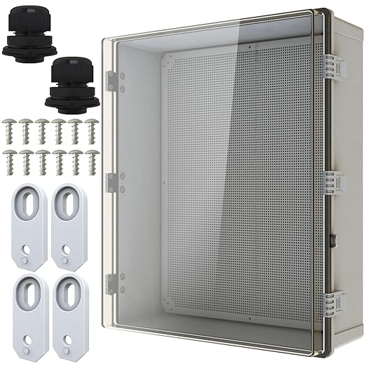MAKERELE Extra Large Outdoor Electrical Box Waterproof IP67 large Junction Box 2 NPT 1”Glands and Adjustable Clamp*2 Hinged Cover Waterproof Clear Box (23.6"*19.7"*8.7") by MAKERELE