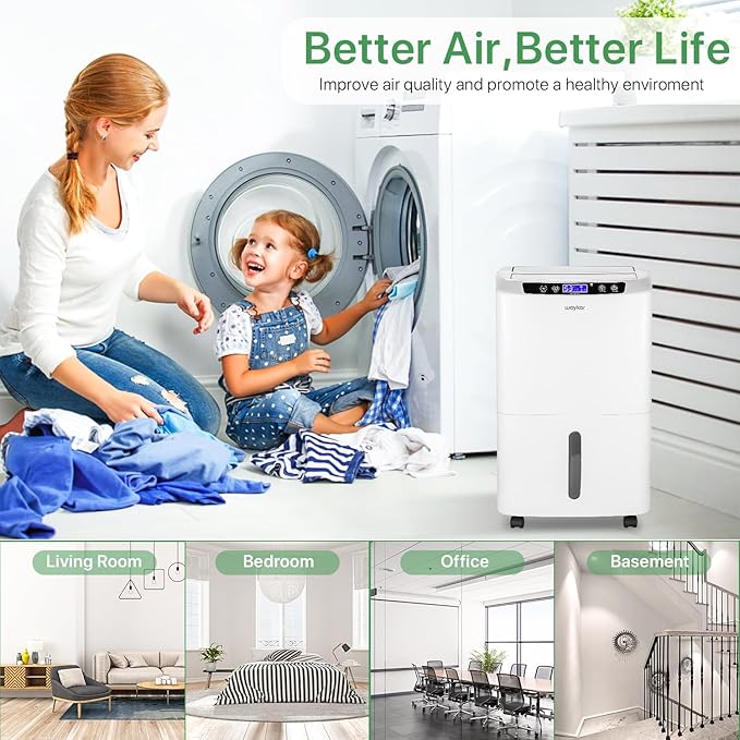 Waykar 2000 Sq. Ft. Energy Star 2025 Dehumidifier for Basement, Smart Compressor 34 Pints Dehumidifiers for home with Drain Hose and Water Tank. - Image 5