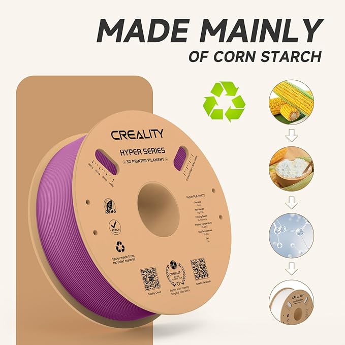 Official Creality Hyper PLA Filament 1.75mm, High Speed PLA 30-600mm/s Rapid 3D Printer Filament, Dimensional Accuracy +/-0.02mm, Fit Most FDM 3D Printers，1KG(2.2lbs) Spool Purple - Image 5