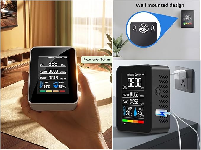Indoor Air Quality Monitor, Professional Portable Detector & Accurate CO2, TVOC, HCHO, Humidity& Temperature Particle Counter, for Home, Office, Plants and Pets, 5-in-1 Air Detector - Image 7