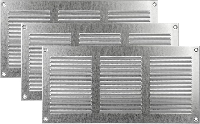 Vent Systems 12" x 6" Inch (Overall) Scratch Resistant Galvanized Metal Vent Cover - 3 Pack - Louvered Duct Grille with Built-in Mesh Screen - Wall/Ceiling HVAC Ventilation Register - Indoor & Outdoor by VentSystems