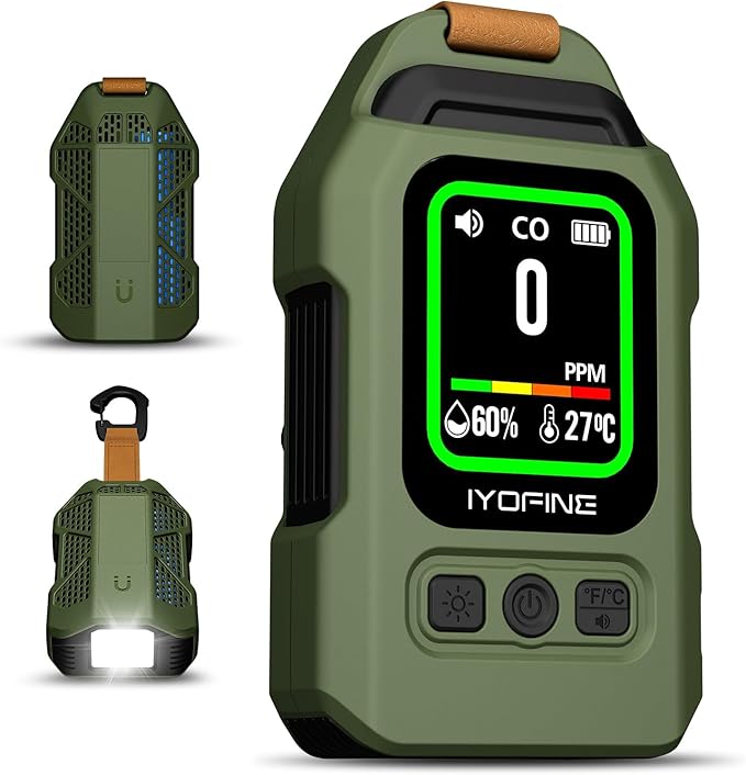Portable Carbon Monoxide Detector for Travel, 300H Standby, CO Detector with Magnetic Back, Rechargeable 3-in-1 CO Monitor with Audible & Visual Alarm for Camping, Hotel, Car & RV (Dark Green) by Eyetoeyecamwebcam